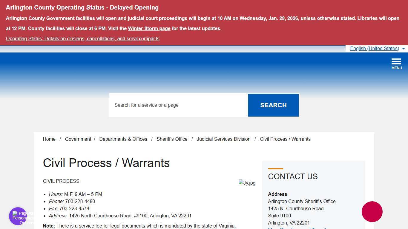 Civil Process / Warrants – Official Website of Arlington County Virginia Government