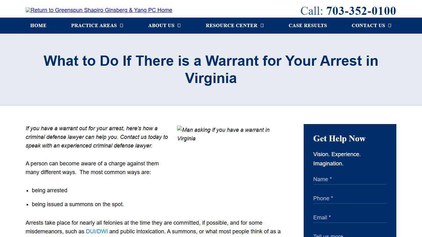 Warrant for Arrest in Virginia Greenspun Shapiro Ginsberg & Yang PC